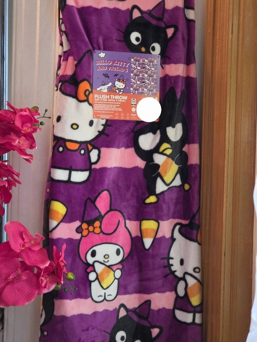 Hello Kittu And Friends Purple Halloween Candy Corn Plush Throw Blanket